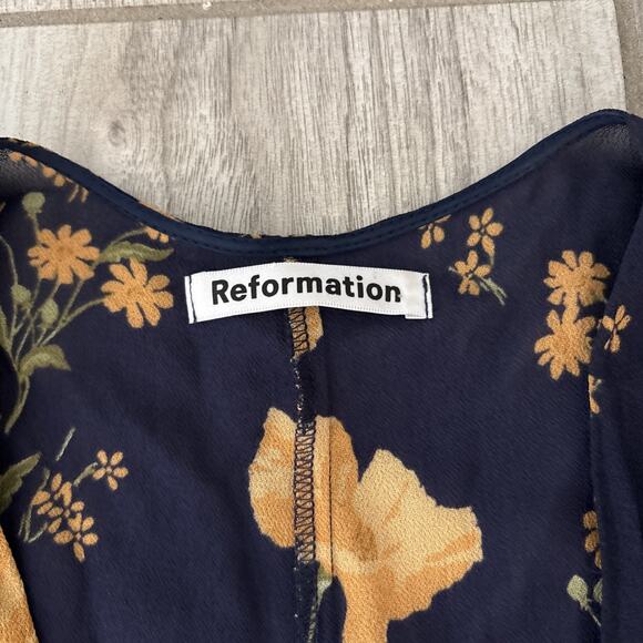 Reformation Women’s XL Winslow Floral Wrap Maxi Dress Viscose Navy Blue Kimono - Picture 2 of 11